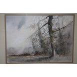 A FRAMED AND GLAZED PASTEL PICTURE OF A RURAL LANDSCAPE SIGNED GORDON DALE LOWER LEFT - SIZE -