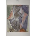 A FRAMED AND GLAZED LIMITED EDITION PICASSO ABSTRACT FIGURE STUDY PRINT 150/200 WITH BLIND STAMP