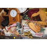 TWO TRAYS OF COLLECTABLES TO INCLUDE ALRESFORD CRAFTS VINTAGE TEDDY BEARS, MARBLES, FIGURES,