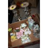 A COLLECTION OF CERAMIC FIGURES TO INCLUDE A PAIR OF GERMAN HAND PAINTED FIGURES, COALPORT COTTAGES,