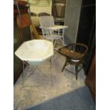 A VINTAGE BABIES HIGH CHAIR, BATH AND A SMALLER CHAIR (3)