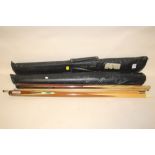 TWO CASED SNOOKER CUES