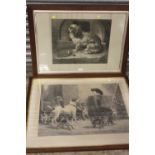 TWO LARGE OAK FRAMED AND GLAZED ENGRAVINGS DEPICTING DOGS ENTITLED 'HOME SWEET HOME', 'A STUMP