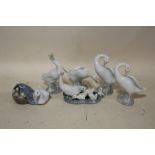 SIX LLADRO GOOSE AND DUCK FIGURES