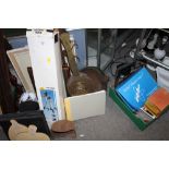 A QUANTITY OF ASSORTED ITEMS TO INCLUDE A TRIPOD, DRESSING TABLE MIRROR, BELLOWS ETC.