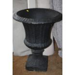 A PAIR OF LARGE GARDEN URNS H 76 cm (POSSIBLY PLASTER OR CLAY)