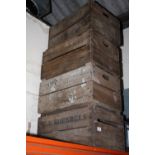 FOUR VINTAGE WOODEN CRATES