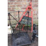 A CAST GARDEN PUMP A/F TOGETHER WITH A STAND AND AVERY SCALES PLATFORM A/F