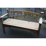 A WOODEN GARDEN BENCH - L 141 cm