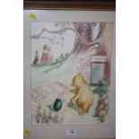 A FRAMED WATERCOLOUR OF A WINNIE THE POOH SCENE - SIZE - 38CM X 29CM