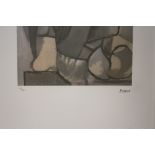 A FRAMED AND GLAZED LIMITED EDITION PICASSO ABSTRACT PORTRAIT STUDY PRINT 141/200 WITH BLIND STAMP