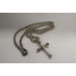 A LARGE STERLING SILVER CROSS PENDANT ON SILVER CHAIN APPROX WEIGHT - 77.8G