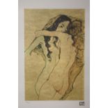 A FRAMED AND GLAZED LIMITED EDITION EGON SCHIELE ABSTRACT PRINT OF NUDE FIGURES 200/200 WITH
