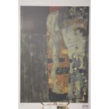 A FRAMED AND GLAZED LIMITED EDITION GUSTAV KLIMT MODERNIST PRINT OF NUDE FIGURES 15/200 WITH