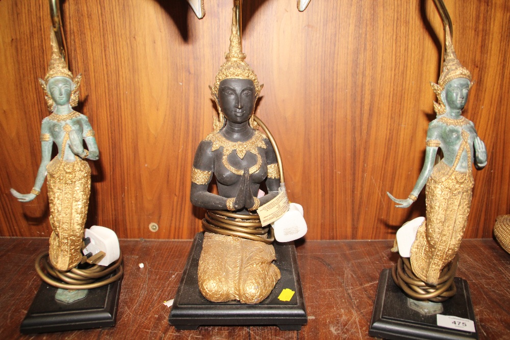 A PAIR OF EASTERN STYLE FIGURAL DEITY SHAPED TABLE LAMPS WITH SHADES, TOGETHER WITH ANOTHER (3) - Image 2 of 5