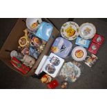 BOX OF WINNIE THE POOH COLLECTABLES TO INCLUDE HEIRLOOM PORCELAIN, CHRISTMAS DECORATIONS ETC.