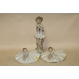 TWO NAO SEATED BALLERINA FIGURES TOGETHER WITH A LARGE NAO BALLERINA GIRL FIGURE, TALLEST 29 CM (3)