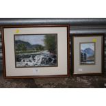 A SMALL FRAMED AND GLAZED WATERCOLOUR OF BLEA TARN BY BRIAN HURST TOGETHER WITH A PASTEL PICTURE