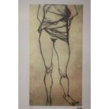 A FRAMED AND GLAZED LIMITED EDITION EGON SCHIELE PRINT OF A SEMI NUDE FIGURE 28/200 WITH CERTIFICATE