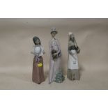 THREE LLADRO LAY FIGURES, ONE S/D, TALLEST 30CM