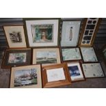A QUANTITY OF PRINTS TO INCLUDE AN LS LOWRY PRINT OF A GENTLEMAN, MAPS ETC