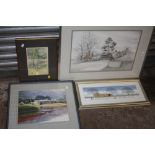 FOUR ASSORTED WATERCOLOURS TO INCLUDE 'BEETHAM IN LATE AUTUMN' BY STANLEY DAWSON, 'WALLOW BARROW