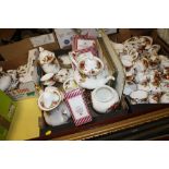 THREE TRAYS OF ROYAL ALBERT OLD COUNTRY ROSES CHINA AND CERAMICS TO INCLUDE TEA AND COFFEE POTS S/D