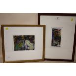 TWO MODERN FRAMED AND GLAZED ABSTRACT LIMITED EDITION PICTURES ENTITLED 'BIRDY' 1/5 AND 'THE FROG