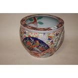 AN ORIENTAL CERAMIC FISH BOWL WITH CHARACTER MARKS TO BASE A/F