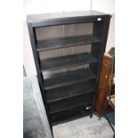 A MODERN BLACK OPEN BOOKCASE H-200 W-89 CM