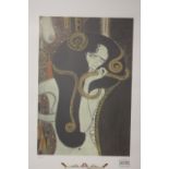 A FRAMED AND GLAZED LIMITED EDITION GUSTAV KLIMT MODERNIST PRINT OF A LADY 3/200 WITH CERTIFICATE