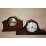 AN INLAID MAHOGANY MANTEL CLOCK, TOGETHER WITH A NAPOLEON HAT EXAMPLE (2)