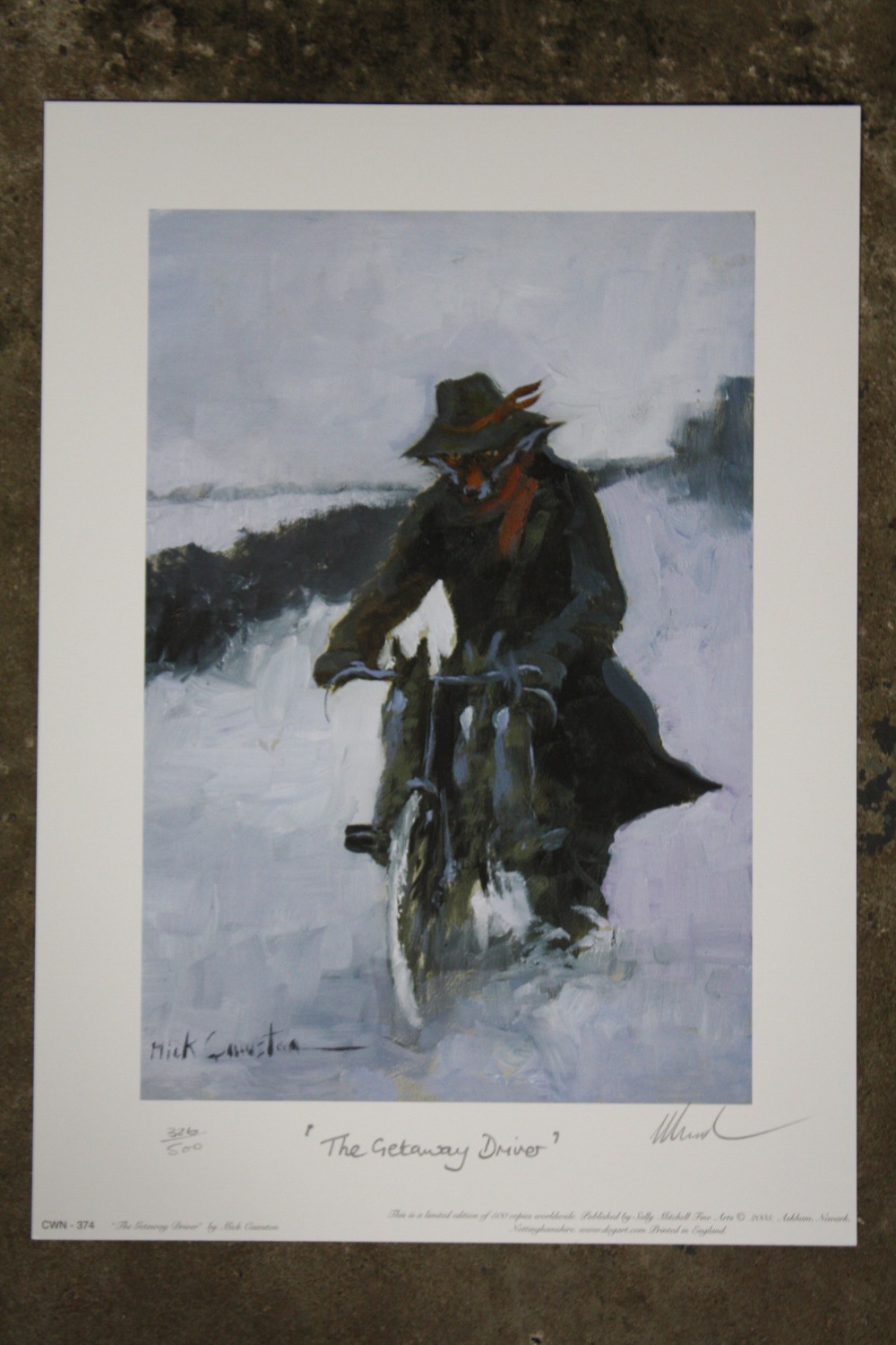 AN ORIGINAL SIGNED LIMITED EDITION MICK CAWSTON PRINT ENTITLED THE GETAWAY DRIVER 326/500 -