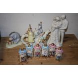 A COLLECTION LENOX DISNEY CERAMICS TO INCLUDE A POOHS BIRTHDAY CELEBRATION TEAPOT, SIX SPICE JARS