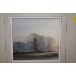 A SMALL FRAMED AND GLAZED WATERCOLOUR ENTITLED 'EVENING AT MARTON' BY GORDON DALE - SIZE - 15CM X