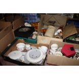 SIX BOXES OF ASSORTED CERAMICS AND GLASSWARE ETC. TO INCLUDE ROYAL DOULTON FROST PINE DINNERWARE,