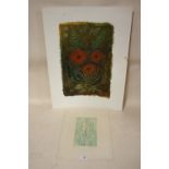 AN UNFRAMED MIXED MEDIA PICTURE ON PAPER OF FLOWERS, INDISTINCTLY SIGNED LOWER RIGHT, TOGETHER