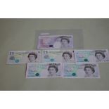 A BANK OF ENGLAND £20 GILL PREFIX AA 42, £5 Gill x 3 prefixes B88, C70 and D31 and Lowther