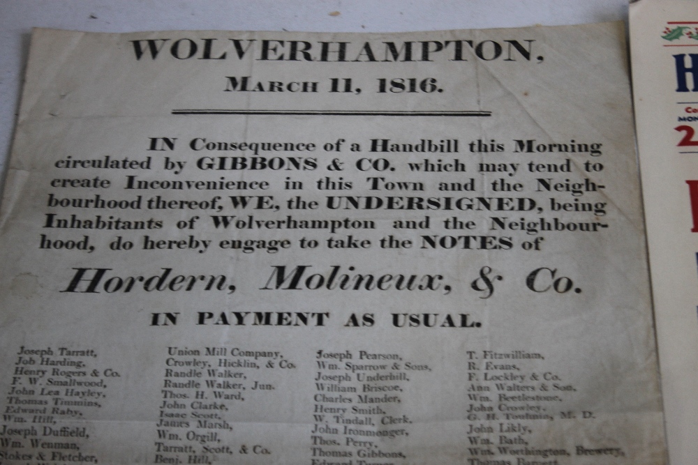 WOLVERHAMPTON INTEREST - A HANDBILL DATED MARCH 11, 1816, a London & North Western Railway bond ( - Image 2 of 9
