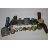 A SMALL COLLECTION OF CIGARETTE LIGHTERS, a brass sovereign case, a hallmarked silver mini