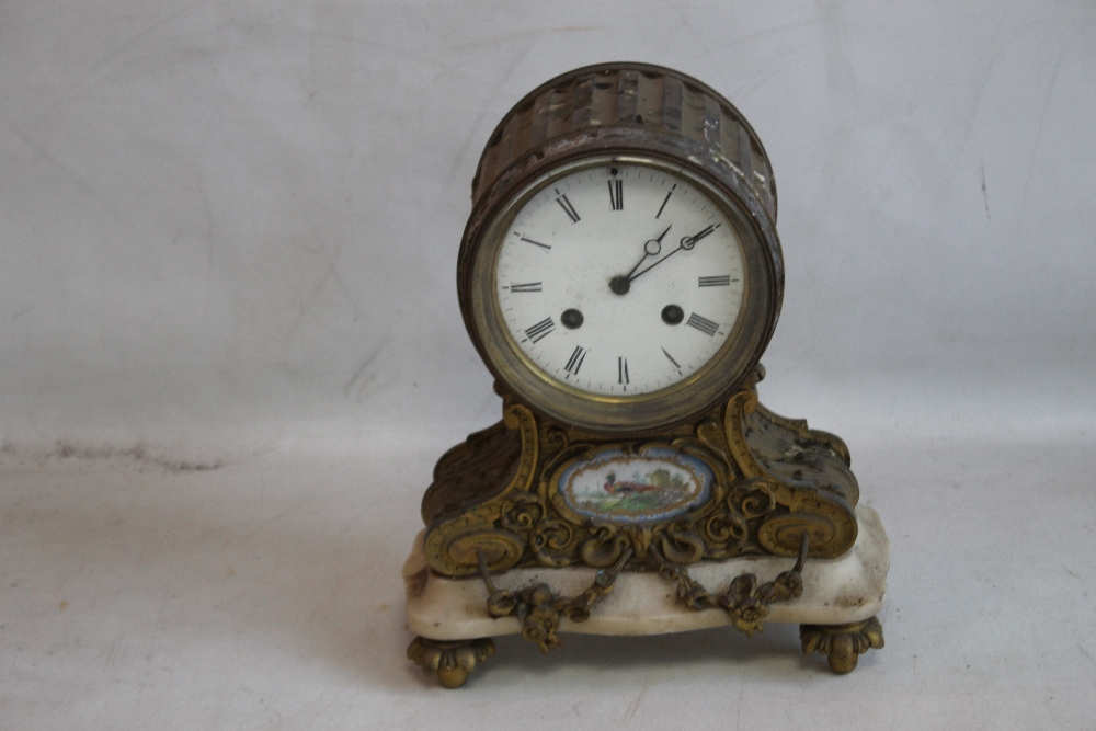 A 19TH CENTURY FRENCH GILT DRUM HEAD MANTEL CLOCK with movement stamped for Jean-Baptiste