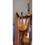 A VINTAGE "PALM BEACH" ACOUSTIC GUITAR in fitted carry case and two continental type mandolins (3)