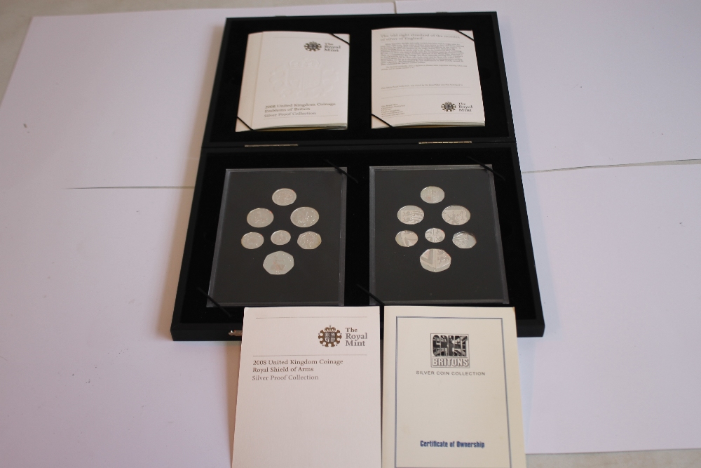 ROYAL MINT 2008 SILVER PROOF SETS - Emblems of Britain and Royal Shield of Arms in case with