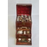A VICTORIAN MEDICINE CHEST, with fitted interior, top section containing 16 original glass