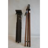 TWO VINTAGE WOODEN EXTENDING CAMERA TRIPODS