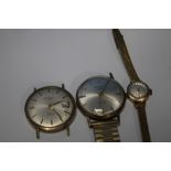 THREE 9 CT GOLD WATCHES A/F, consisting of two Gentleman's Rotary types and a ladies Regency (3)