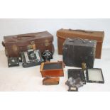 A VINTAGE CASED 'NEWMAN OF GUARDIA' CAMERA AND ACCESSORIES, together with a leather cased 'Peeling &