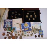 ROYAL MINT UNCIRCULATED SETS, COMMEMORATIVE'S, COINS ETC, coloured coins in presentation boxes etc