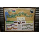 A LARGE FRAMED MACMILLAN WALL MAP OF THE GAMBIA - OVERALL SIZE INCLUDING FRAME 122CM X 95CM