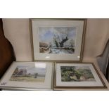 THREE FRAMED AND GLAZED WATERCOLOURS CONSISTING OF 'HEMMINGFORD MILL RIVER OUSE', 'OARE VALLEY' BY